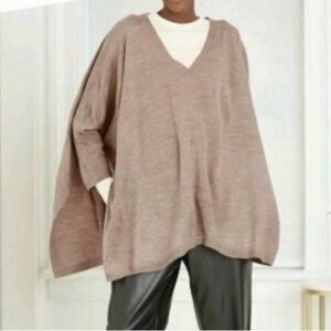 A New Day Tan Oversized V-Neck Sweater Poncho One Size